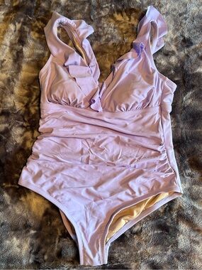 Shade & Shore Lilac Ruffle One-Piece Swimsuit